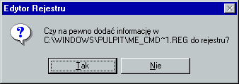 Ostrzeżenie przed edycją rejestru - Windows 98